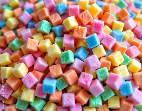 the image displays a vibrant array of colored sugars, which are likely to be salt crystals, given their hexagonal shape and translucent nature, these crystals e in various colors
