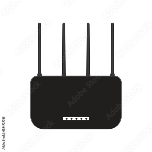 Modern Wi-Fi router icon with four antennas. Clean and professional vector illustration suitable for tech websites, network services, app interfaces, and IT infographics