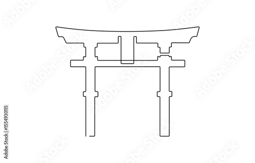 Itsukushima shrine continuous one line vector drawing. Great Torii hand drawn silhouette. Japanese  temple gate, Torii a Japanese traditional gate structure.