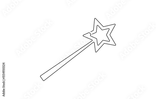continuous line drawing of magic wand with star head.one line drawing of magic wand for carnival event, isolated white background, Magic Wand Icon Flat Design, minimal.