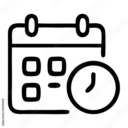 Simple Outline Calendar with Clock Icon Schedule Reminder Appointment Symbol