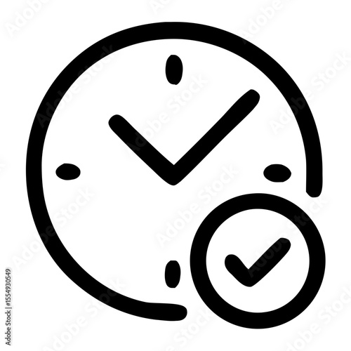 Outline Handdrawn Clock Checkmark Sign Shape Time Management Icon