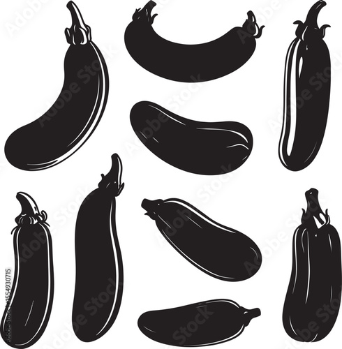 Collection of Black vector illustration of minimalist zucchini silhouettes
