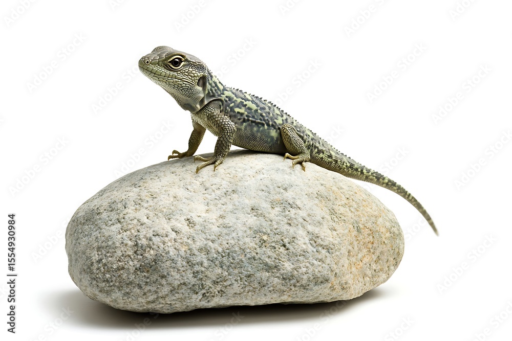 Obraz premium Lizard on Rock Isolated on White Background
