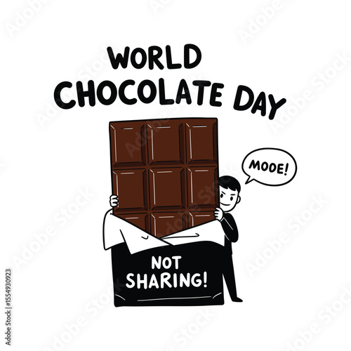 World Chocolate Day Funny Illustration of Man Hiding Giant Chocolate Bar  Not Sharing