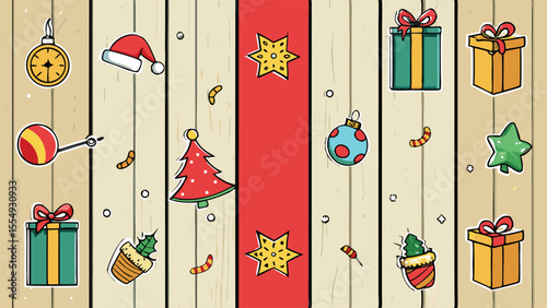 Vertical Wood Plank Christmas Card Design.