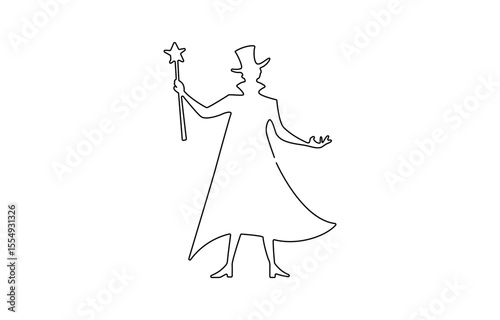 Single continuous line drawing the magician puts on a show by getting a bird out of his magic hat. A very, Professional work profession and occupation minimal concept.