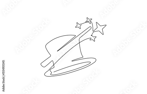Single continuous line drawing the magician puts on a show by getting a bird out of his magic hat. A very, Professional work profession and occupation minimal concept.