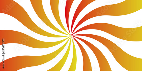 Abstract vivid, radial spiral burst pattern orange and white curved rays. Dynamic and symmetrical,Sunset light retro design. Vintage sunrays swirl sun beam pattern. Swirl texture with stripes,