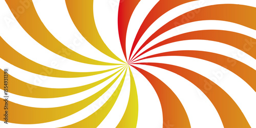 Abstract vivid, radial spiral burst pattern orange and white curved rays. Dynamic and symmetrical,Sunset light retro design. Vintage sunrays swirl sun beam pattern. Swirl texture with stripes,