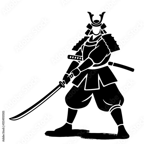Black and White Samurai Warrior Illustration, Vector Design