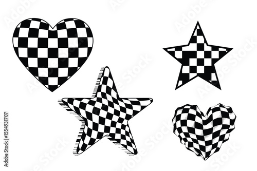 Checkered Hearts Stars Pattern Art