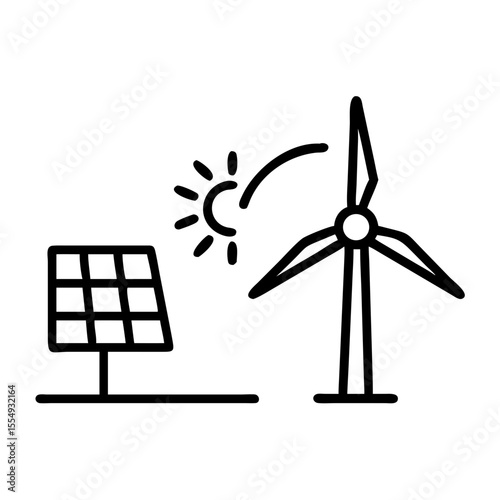 Combined unit: wind turbine and solar panel, transparent background