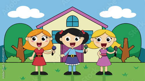 Women Singing Together Near Cozy Home.