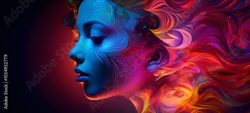 pop surreal unreal silhouettes spiral towards lady devil, ai generatif