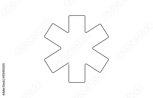 Star of Life medical sign in continuous line art drawing style. Emergency medical services symbol black outline , isolated on white background. Vector illustration, Medical symbol blue Star of Life .