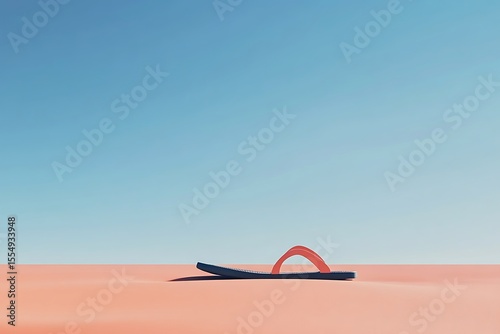 Lonely Sandal on Beach, Minimalist Summer Vacation