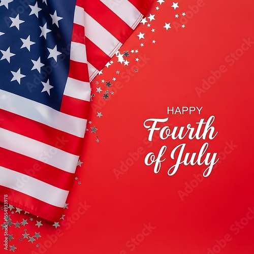Red Background American Flag Fourth of July Silver Stars Happy Fourth of July Text USA flag stars and stripes 1