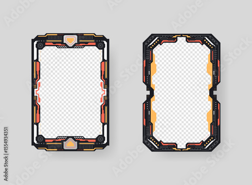 Abstract sci-fi frame. Hud interface design style. Digital futuristic frame element. Cyberpunk style. Design for banner, card, player card game, background.