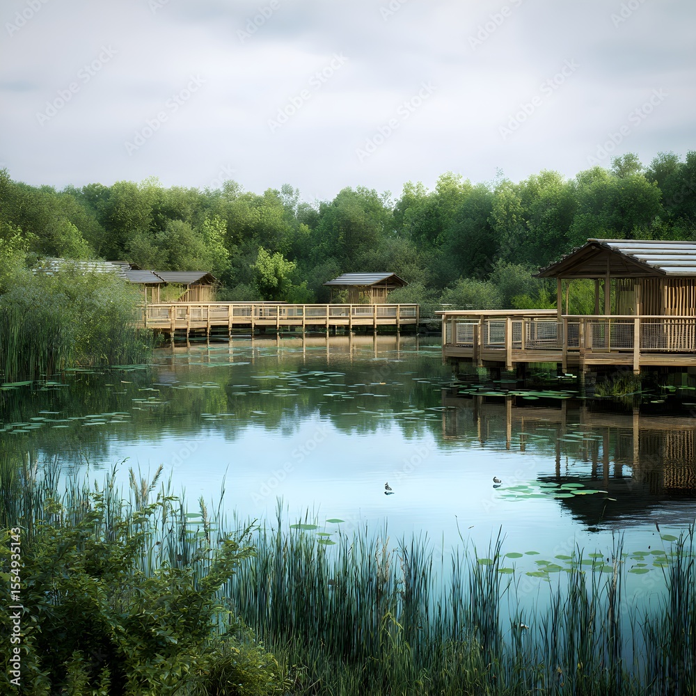 Fototapeta premium Immersive Wetland Reflection Composition Capturing Sustainable Freshwater Ecosystems – Visual for Conservation Branding and Eco-Tourism Campaigns