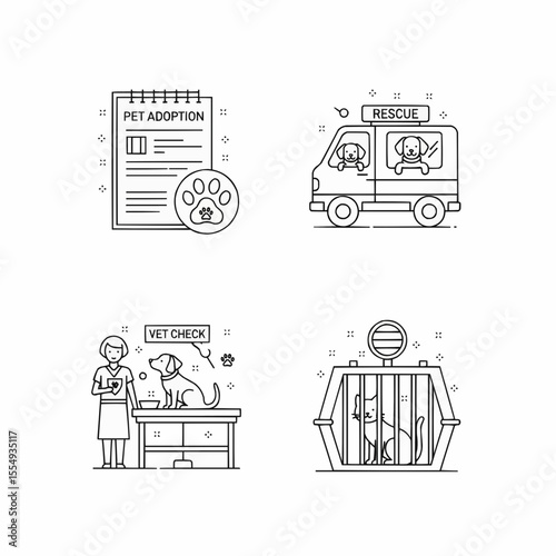 Pet Rescue and Caring Icons Concept Including Adoption and Veterinary Services