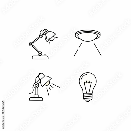 Set of Minimalist Lamp and Light Bulb Line Art Icons