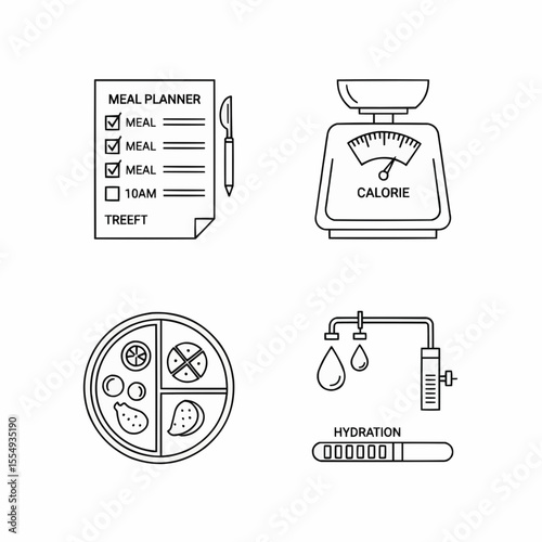 Vector Illustration of Meal Planning and Healthy Nutrition Icons