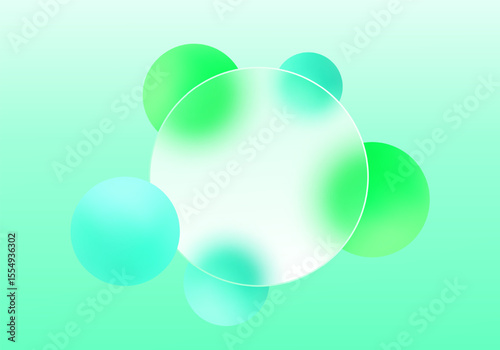 Vibrant green glass morphism background with translucent panel and glowing spheres for modern UI, branding and creative design projects.