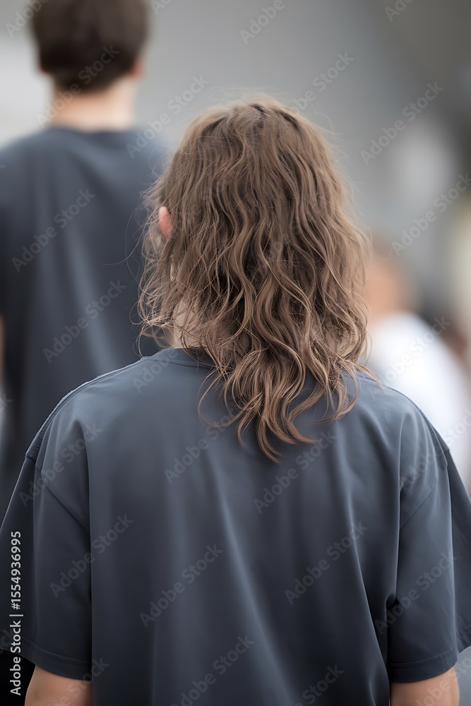 Fototapeta premium Long Curly Hair A Rear View Perspective