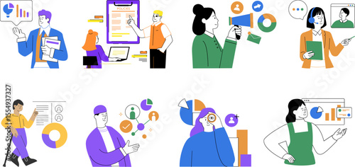 vector illustration of business entrepreneurs analysing data and business growth 