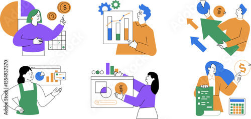vector illustration of business entrepreneurs analysing data and business growth 