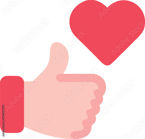 Pink thumb up gesture with a red heart icon for social media approval