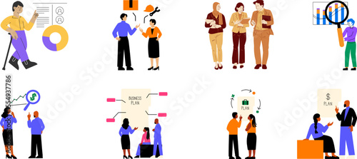 vector illustration of business entrepreneurs discussing company growth 