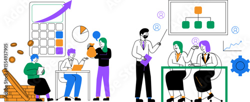 vector illustration of business entrepreneurs analysing data