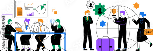 vector illustration of business entrepreneurs analysing data