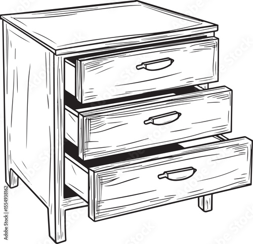 Clean and simple black vector linear outline of a drawer.