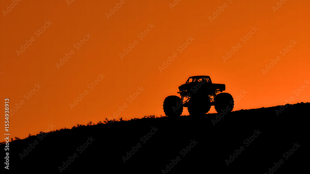 Fototapeta premium Monster Truck Silhouette at Sunset on a Hill