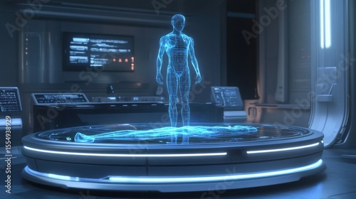 Futuristic medical lab with holographic human