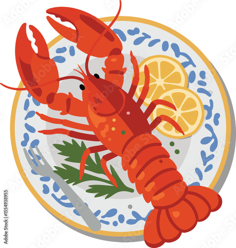 Vibrant lobster illustration with detailed textures and bold colors