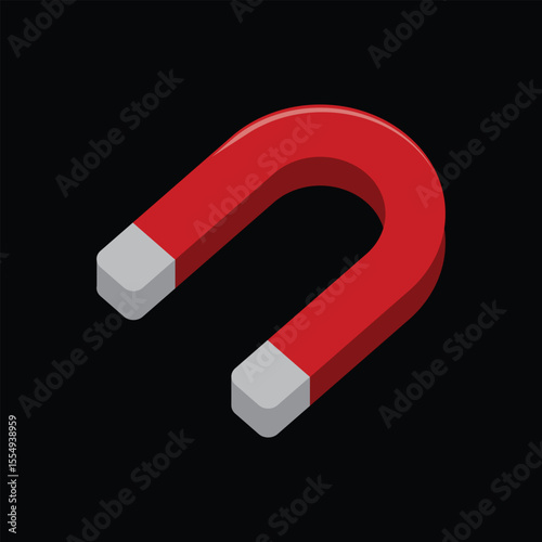 3d red horseshoe magnet isolated on a black background