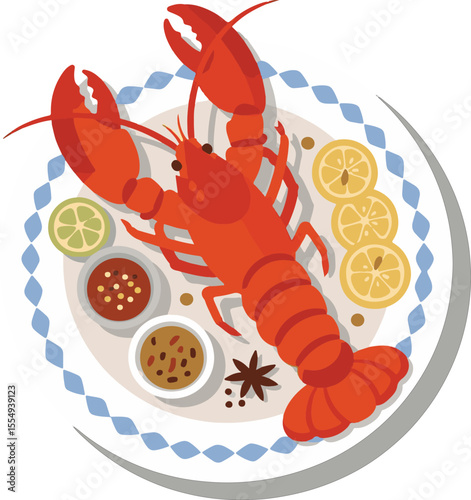 Detailed illustration of a vibrant lobster with intricate details and colorful accents