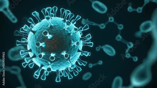 Animated Coronavirus Microscopic View with Floating Organisms and Molecular Structures