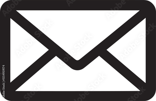 Black vector silhouette of an email icon with a clean, simple design.