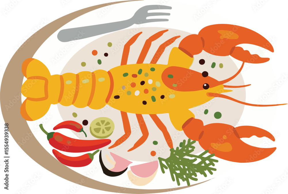 Naklejka premium Detailed illustration of a vibrant lobster with intricate details and colorful elements