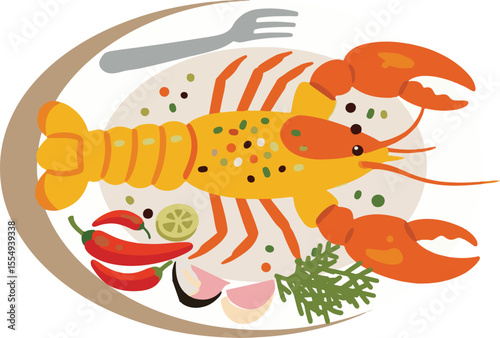 Detailed illustration of a vibrant lobster with intricate details and colorful elements