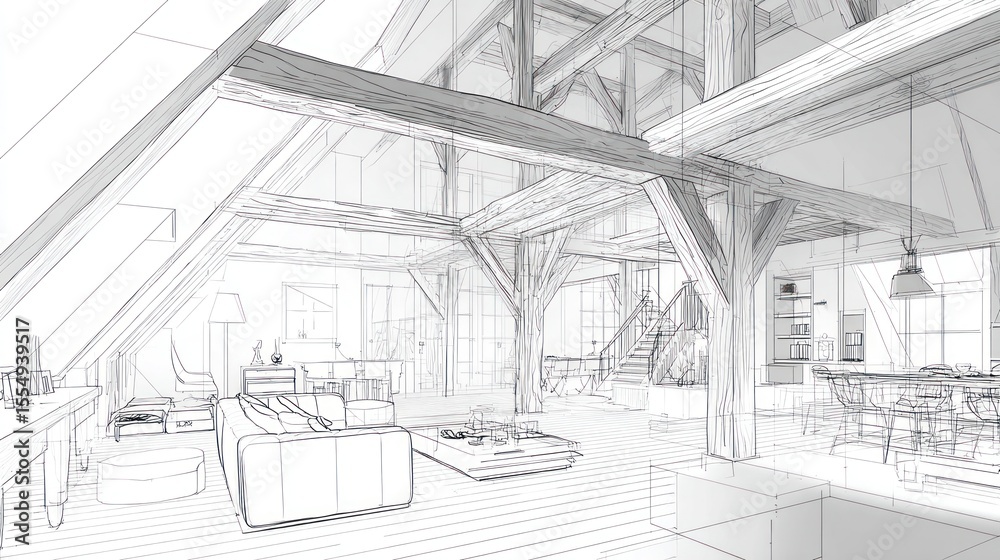 Fototapeta premium Architectural Interior Sketch