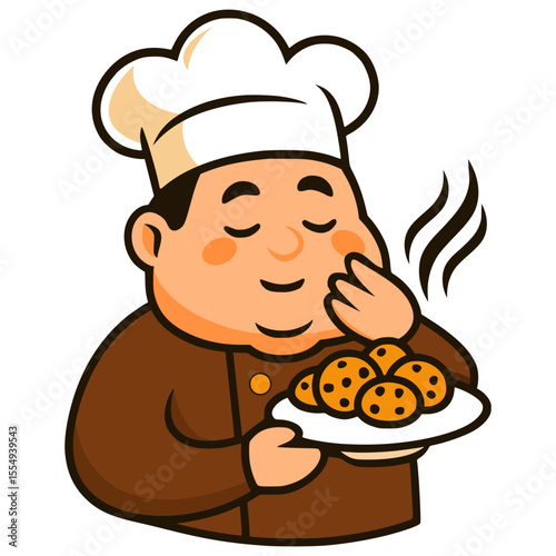 Chubby Chef is smelling a fragrant cookie chips