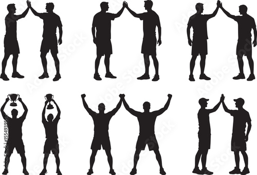 A player lifting their trophy in victory, full-length silhouette vector.