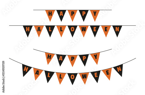 Buntings with triangle flags and inscription Happy Halloween.