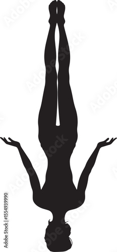 Headstand Pose Sirsasana Silhouette A person balancing on their head, with legs extended upwards and arms supporting the body. full length silhouette black vector illustration